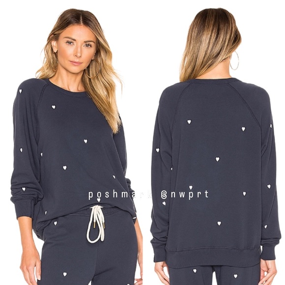 THE GREAT. Tops - THE GREAT 💙 Heart Print Embroidered College Sweatshirt Pullover Navy Blue 0 XS
